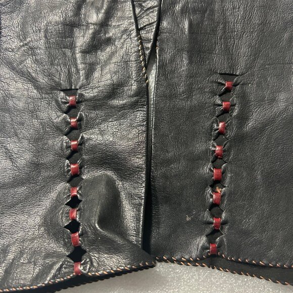 Vintage Black Kid Leather Gloves with Red Accents size 6 1/2 unlined - Picture 3 of 4
